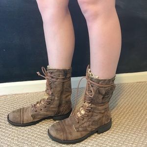 Brown combat boots